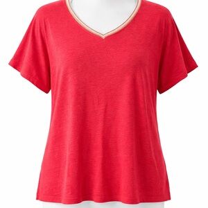 Chico’s Pink Linen V-Neck Top with Gold Embroidery – Women’s Size 3 (XL)